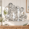 01-family-mirror-main Home Sweet Home custom family and golden retriever line-art acrylic mirror in a light oak coastal farmhouse entryway.