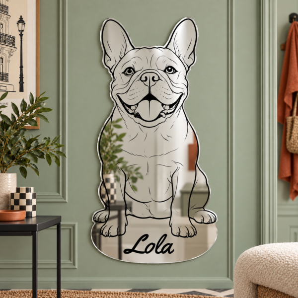 01-lola-french-bulldog-mirror-featured-sage Custom French Bulldog Line Art Mirror – Personalized Pet Name Wall Decor