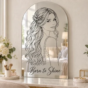 01-main Born to Shine Custom Portrait Arch Mirror – Personalized Line Art & Text