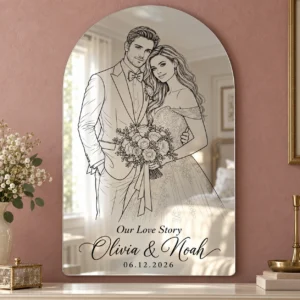 01-olivia-noah-main Our Love Story Custom Wedding Line Art Mirror – Olivia & Noah