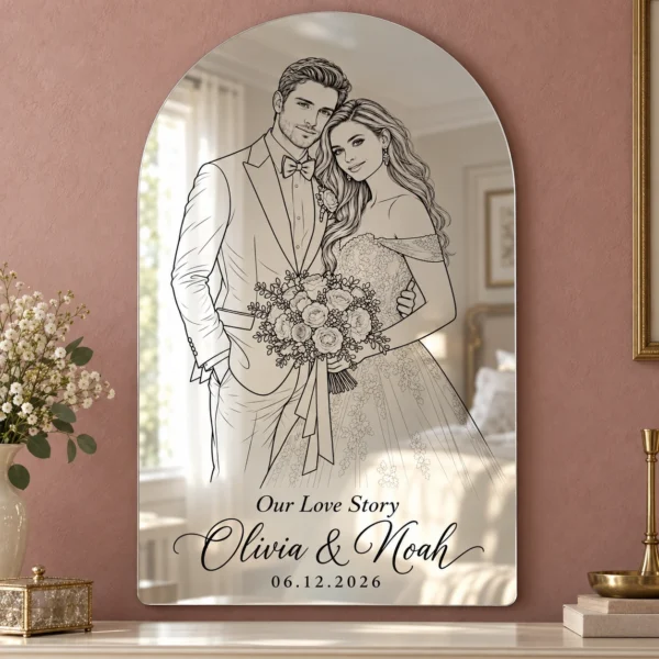 01-olivia-noah-main Our Love Story Custom Wedding Line Art Mirror – Olivia & Noah
