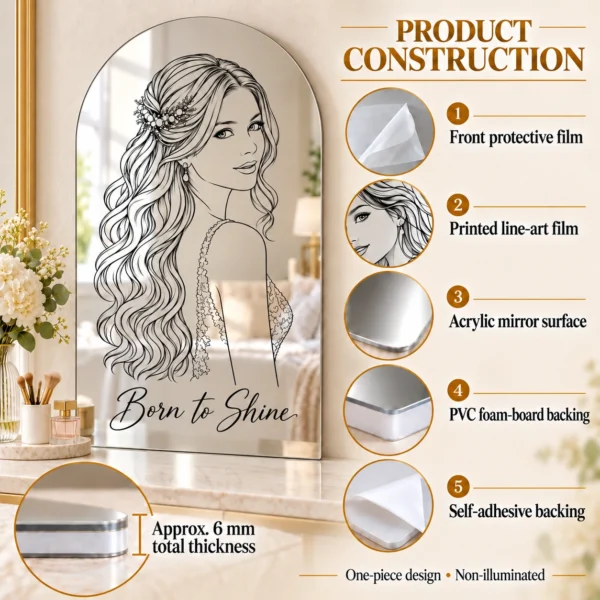03-construction Born to Shine Custom Portrait Arch Mirror – Personalized Line Art & Text