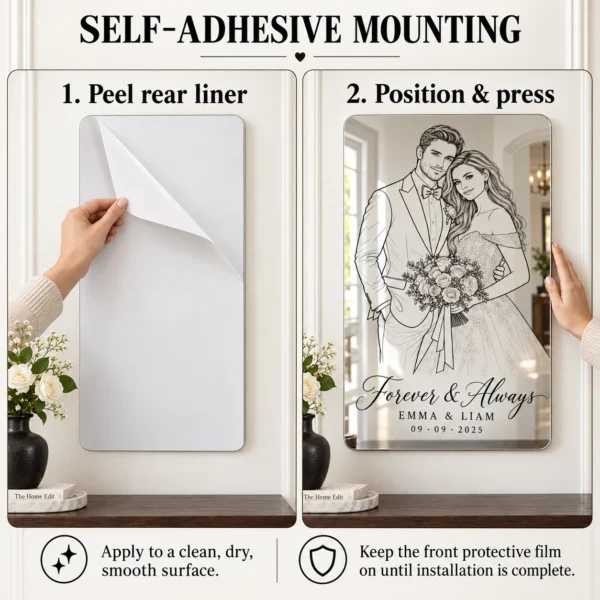 04-emma-liam-mounting Forever & Always Custom Wedding Line Art Mirror – Emma & Liam