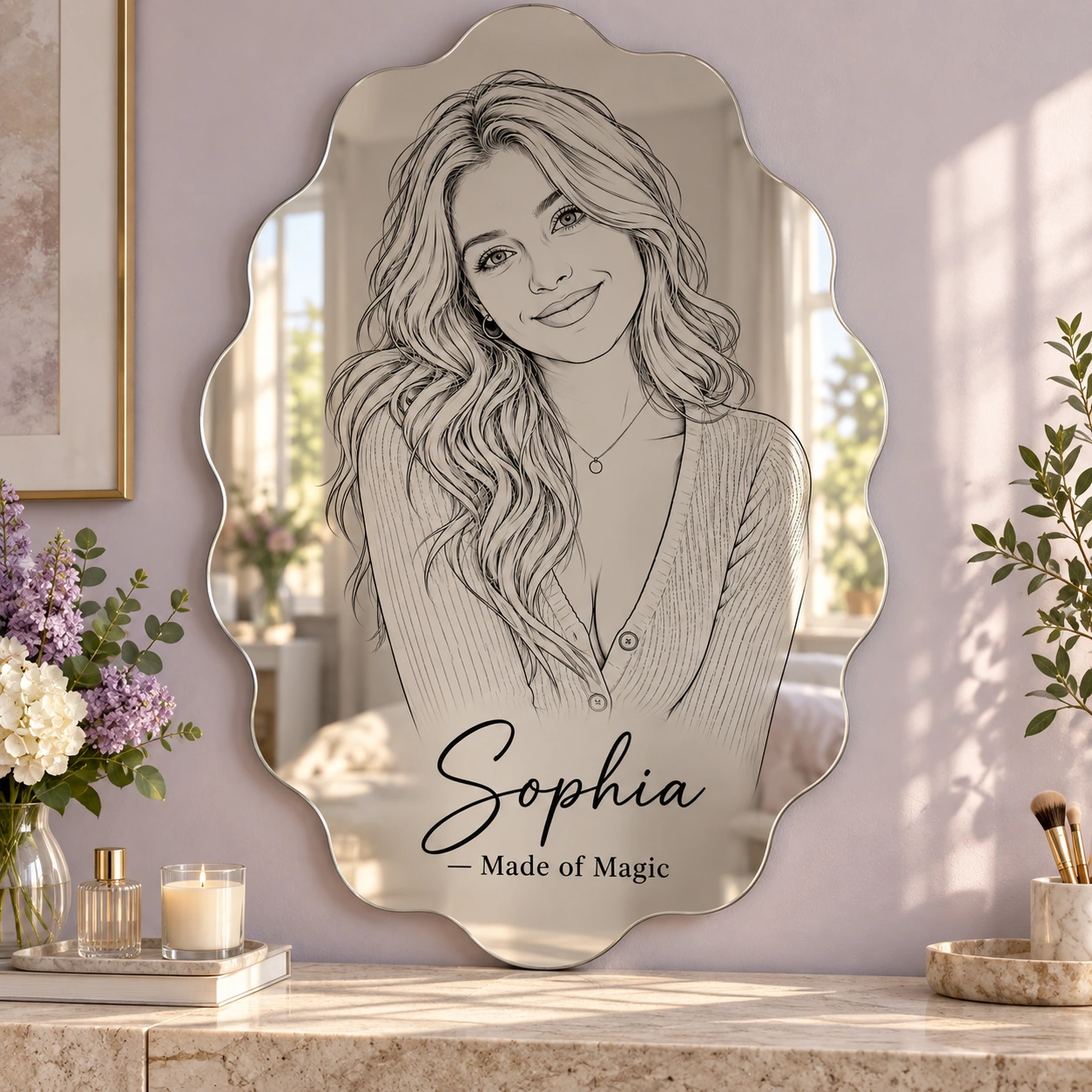 Sophia Made of Magic personalized scalloped portrait mirror