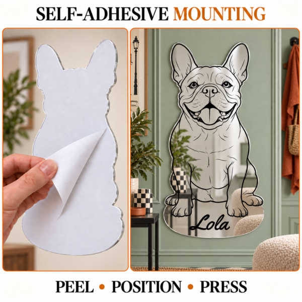 04-lola-self-adhesive-mounting Custom French Bulldog Line Art Mirror – Personalized Pet Name Wall Decor