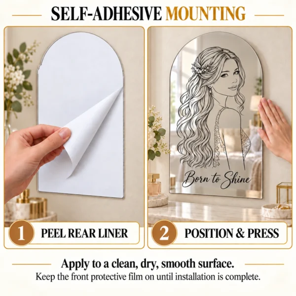 04-mounting Born to Shine Custom Portrait Arch Mirror – Personalized Line Art & Text