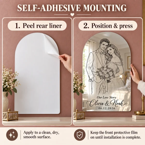04-olivia-noah-mounting Our Love Story Custom Wedding Line Art Mirror – Olivia & Noah