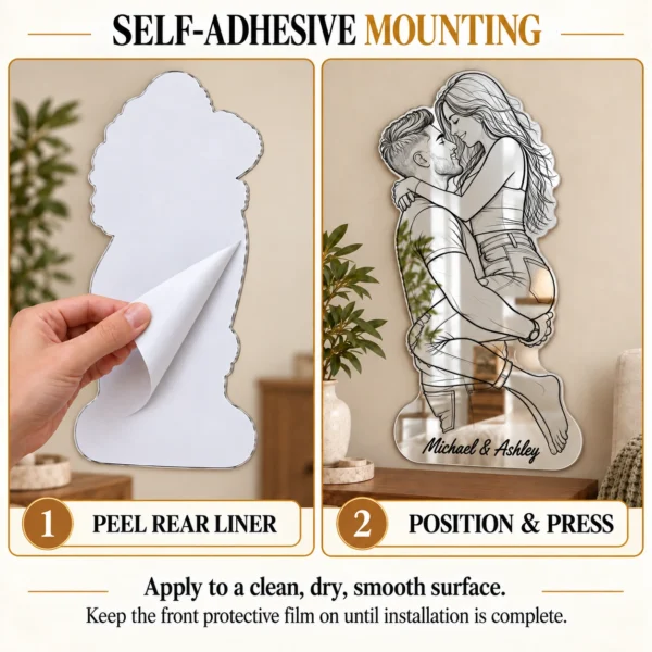 04-self-adhesive-mounting Michael & Ashley Custom Couple Line Art Mirror – Personalized Photo & Names