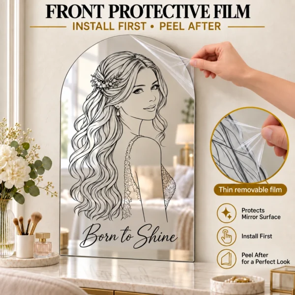 05-film Born to Shine Custom Portrait Arch Mirror – Personalized Line Art & Text