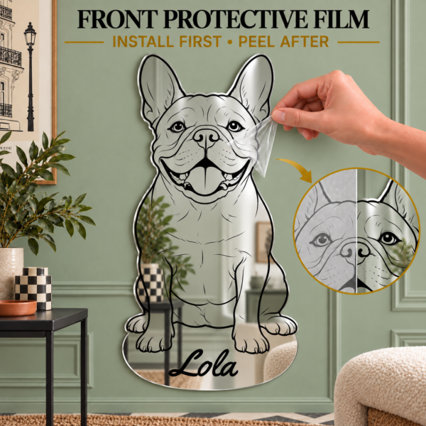05-lola-front-protective-film Custom French Bulldog Line Art Mirror – Personalized Pet Name Wall Decor