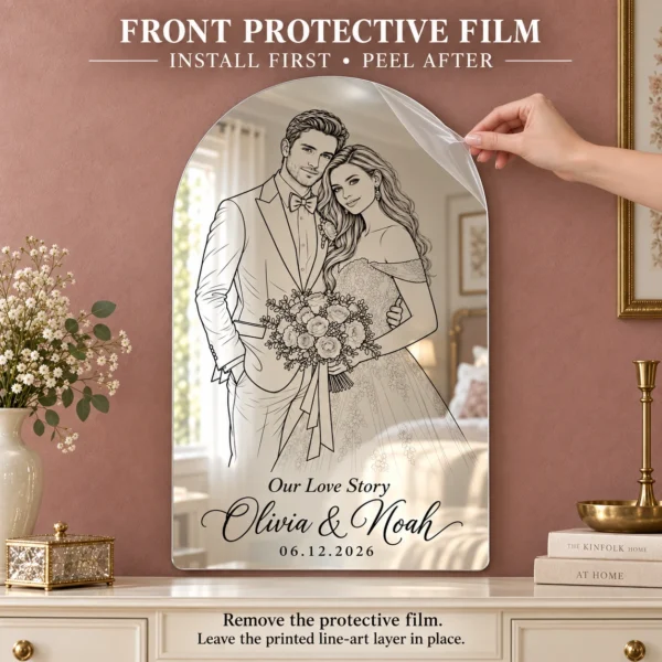 05-olivia-noah-protective-film Our Love Story Custom Wedding Line Art Mirror – Olivia & Noah