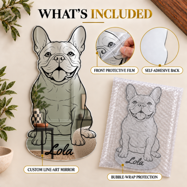 06-lola-whats-included Custom French Bulldog Line Art Mirror – Personalized Pet Name Wall Decor