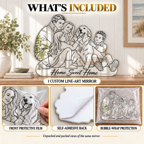 06-whats-included Home Sweet Home Custom Family Line Art Mirror – Personalized Photo & Pet Wall Decor