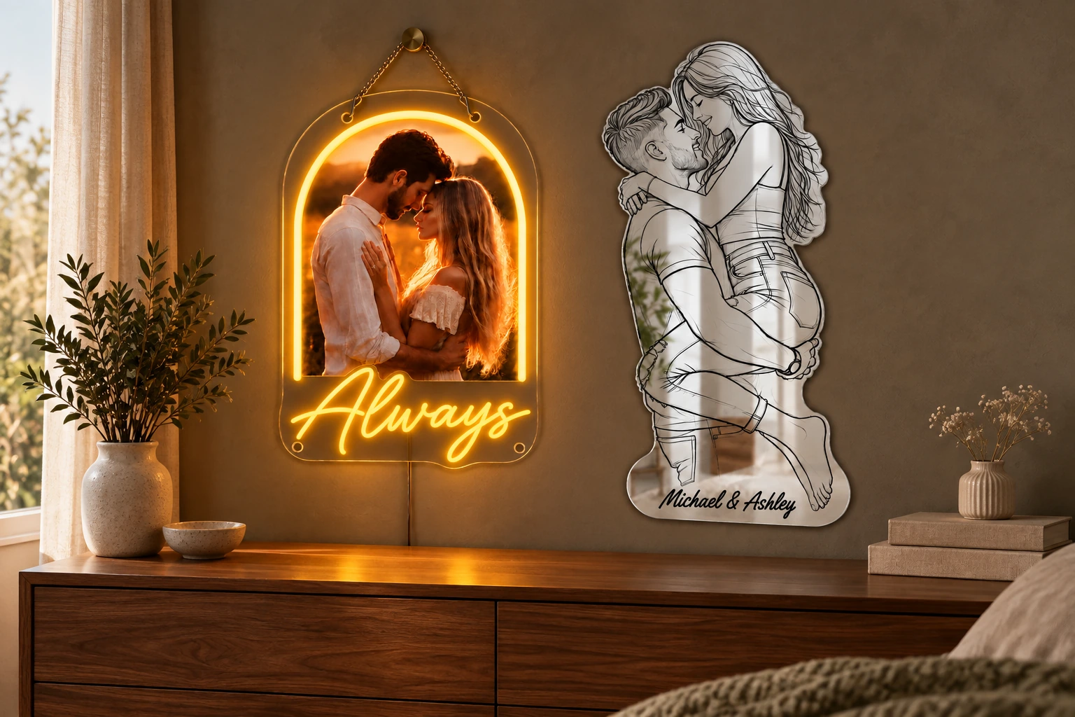 Always couple photo neon and Michael and Ashley line-art mirror