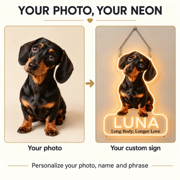 Luna Outline Custom Dachshund LED Neon Sign – Personalized Pet Photo Wall Art