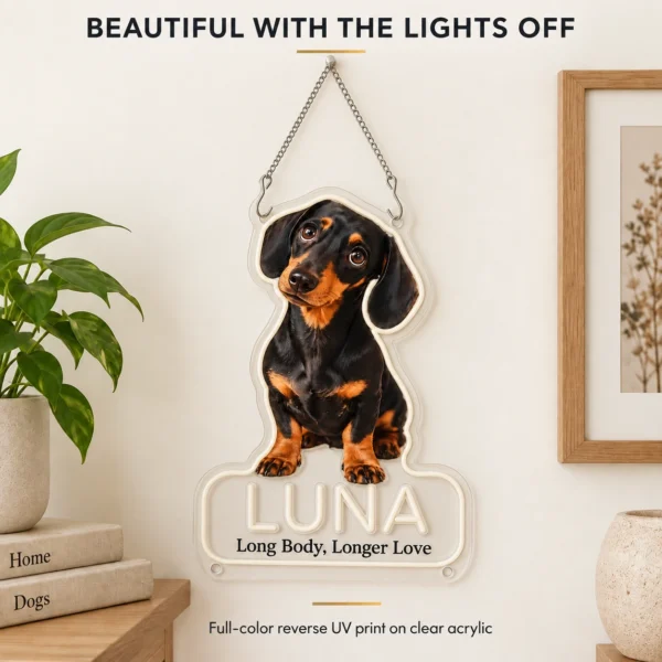 Luna Outline Custom Dachshund LED Neon Sign – Personalized Pet Photo Wall Art