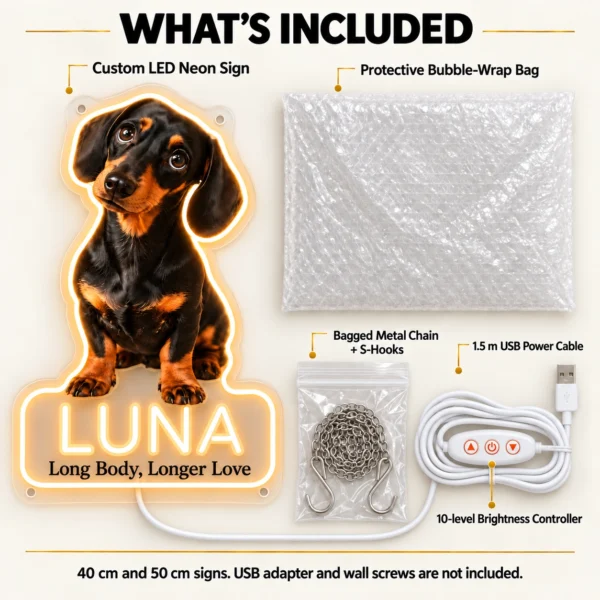 Luna Outline Custom Dachshund LED Neon Sign – Personalized Pet Photo Wall Art
