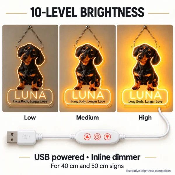 Luna Outline Custom Dachshund LED Neon Sign – Personalized Pet Photo Wall Art