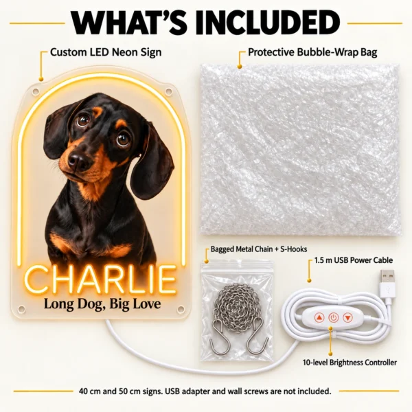 dachshund-02-charlie-arch-05-included-v5 Charlie Arch Custom Dachshund LED Neon Sign – Personalized Pet Photo Wall Art