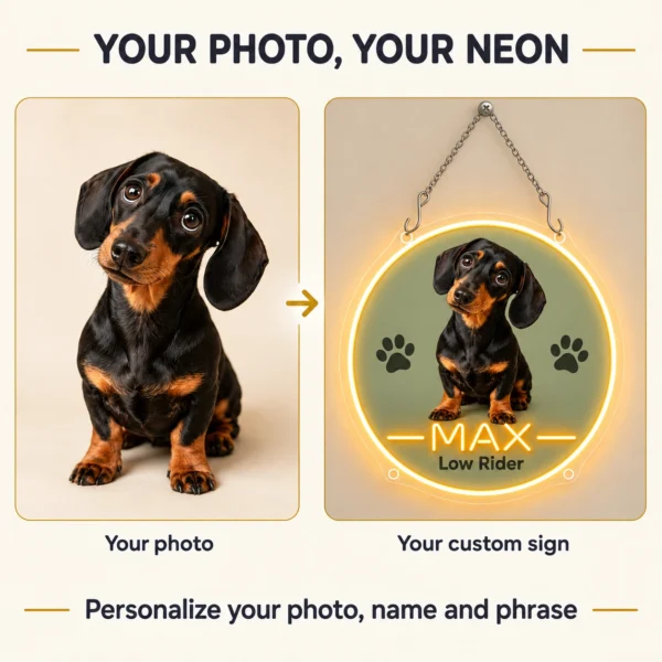 dachshund-03-max-badge-02-photo-to-sign-v5 Max Round Badge Custom Dachshund LED Neon Sign – Personalized Pet Photo Wall Art