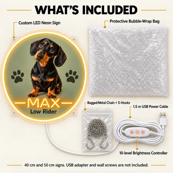 dachshund-03-max-badge-05-included-v5 Max Round Badge Custom Dachshund LED Neon Sign – Personalized Pet Photo Wall Art