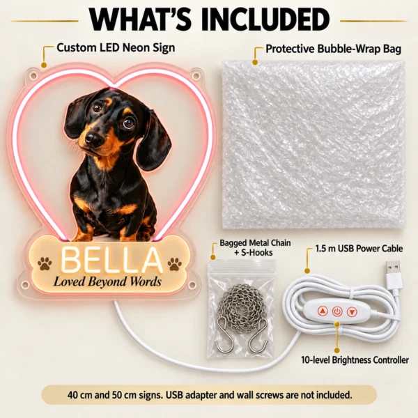 dachshund-04-bella-heart-05-included-v5 Bella Heart Custom Dachshund LED Neon Sign – Personalized Pet Photo Wall Art