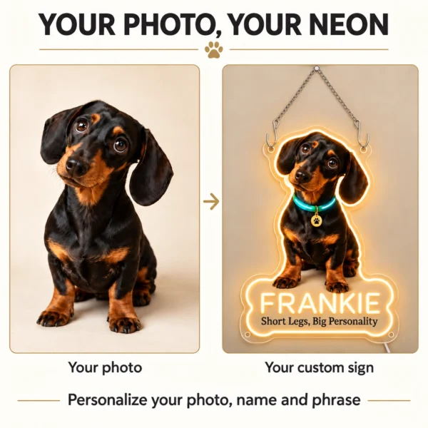 Frankie Glowing Collar Custom Dachshund LED Neon Sign – Personalized Pet Photo Wall Art