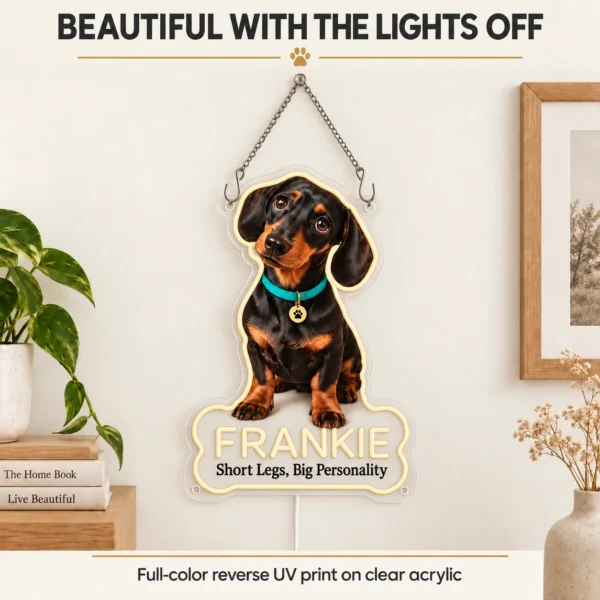 Frankie Glowing Collar Custom Dachshund LED Neon Sign – Personalized Pet Photo Wall Art