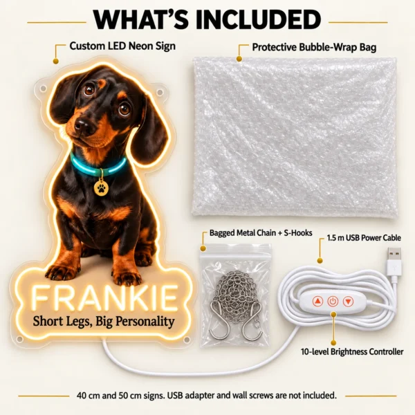 Frankie Glowing Collar Custom Dachshund LED Neon Sign – Personalized Pet Photo Wall Art