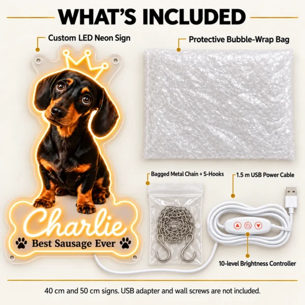 dachshund-06-charlie-crown-05-included-v5 Charlie Crown Custom Dachshund LED Neon Sign – Personalized Pet Photo Wall Art