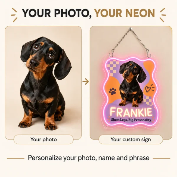 Frankie Pop Art Custom Dachshund LED Neon Sign – Personalized Pet Photo Wall Art