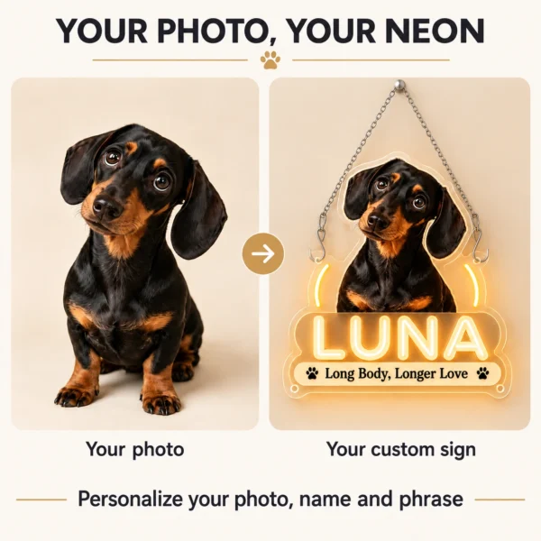 Luna Name Spotlight Custom Dachshund LED Neon Sign – Personalized Pet Photo Wall Art