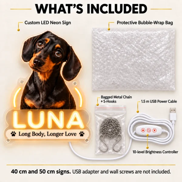 Luna Name Spotlight Custom Dachshund LED Neon Sign – Personalized Pet Photo Wall Art