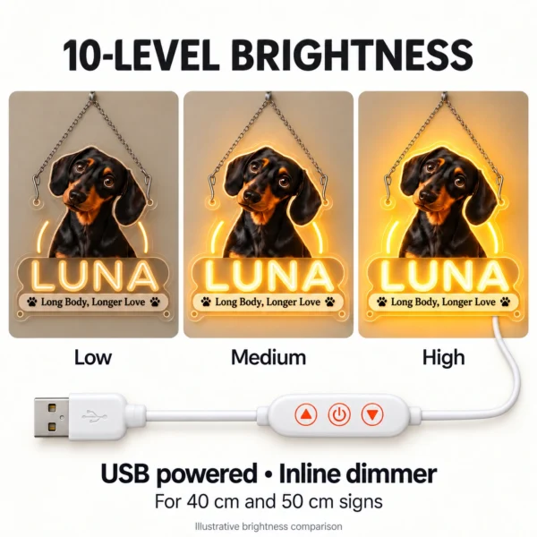 Luna Name Spotlight Custom Dachshund LED Neon Sign – Personalized Pet Photo Wall Art
