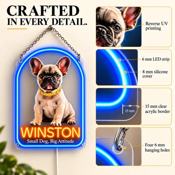 Winston Arch Custom French Bulldog LED Neon Sign – Personalized Pet Photo Wall Art