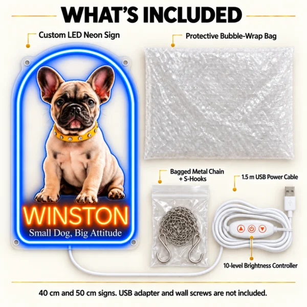 Winston Arch Custom French Bulldog LED Neon Sign – Personalized Pet Photo Wall Art