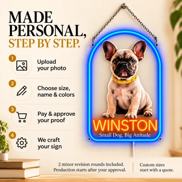 Winston Arch Custom French Bulldog LED Neon Sign – Personalized Pet Photo Wall Art