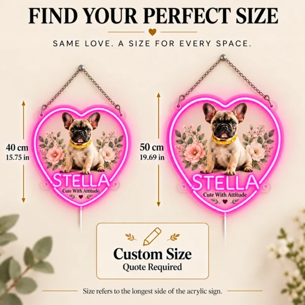 Stella Floral Heart Custom French Bulldog LED Neon Sign – Personalized Pet Photo Wall Art