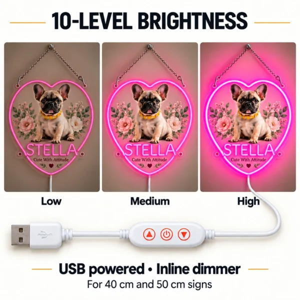 Stella Floral Heart Custom French Bulldog LED Neon Sign – Personalized Pet Photo Wall Art