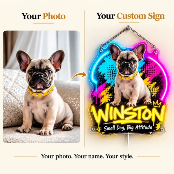 Winston Graffiti Custom French Bulldog LED Neon Sign – Personalized Pet Photo Wall Art