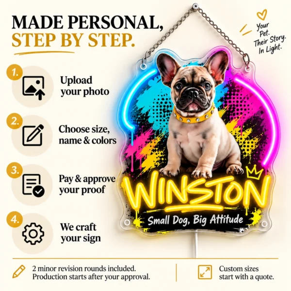 Winston Graffiti Custom French Bulldog LED Neon Sign – Personalized Pet Photo Wall Art