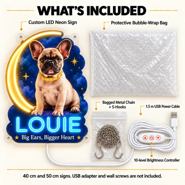 french-06-louie-celestial-05-included-color-v2 Louie Celestial Custom French Bulldog LED Neon Sign – Personalized Pet Photo Wall Art
