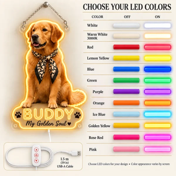 golden-01-buddy-outline-06-color-options-20260923 Buddy Outline Custom Golden Retriever LED Neon Sign – Personalized Pet Photo Wall Art