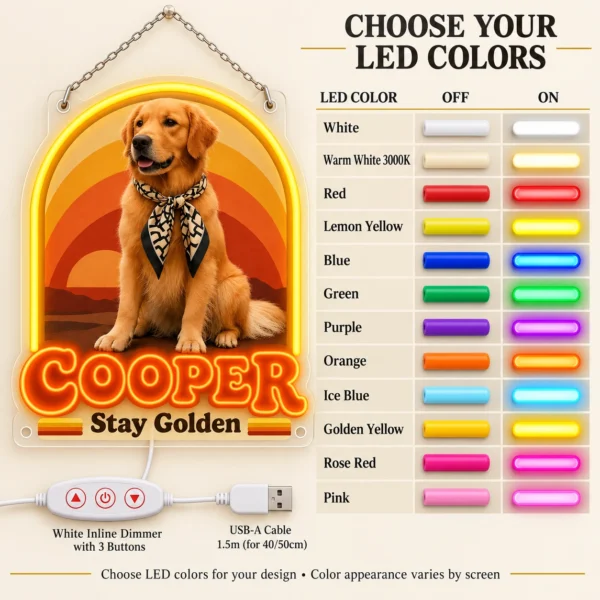 golden-02-cooper-sunset-06-color-options-20260923 Cooper Sunset Arch Custom Golden Retriever LED Neon Sign – Personalized Pet Photo Wall Art
