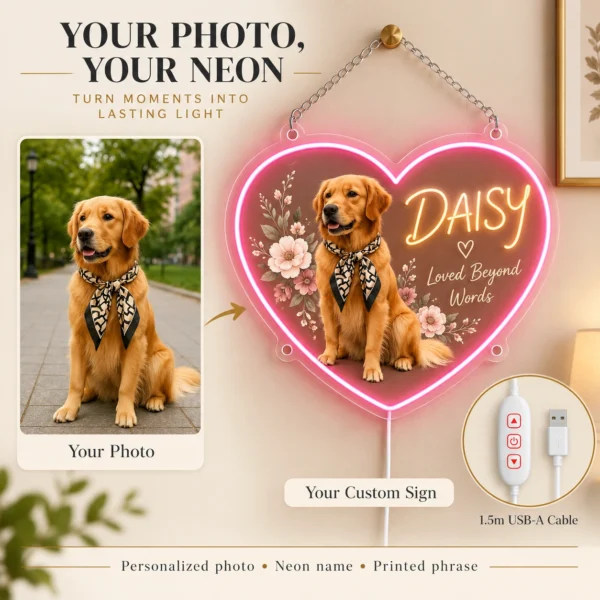 golden-04-daisy-heart-02-photo-to-sign-20260923 Daisy Floral Heart Custom Golden Retriever LED Neon Sign – Personalized Pet Photo Wall Art