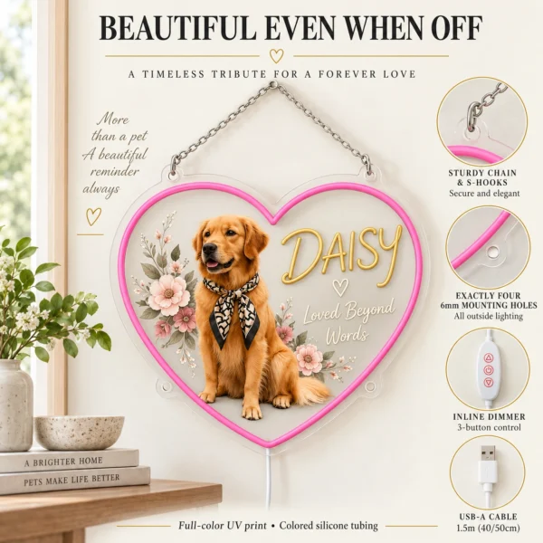 golden-04-daisy-heart-03-daylight-20260923 Daisy Floral Heart Custom Golden Retriever LED Neon Sign – Personalized Pet Photo Wall Art