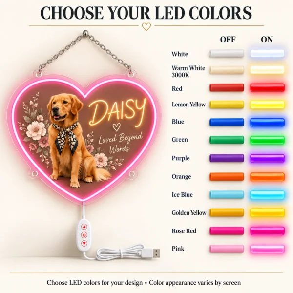 golden-04-daisy-heart-06-color-options-20260923 Daisy Floral Heart Custom Golden Retriever LED Neon Sign – Personalized Pet Photo Wall Art