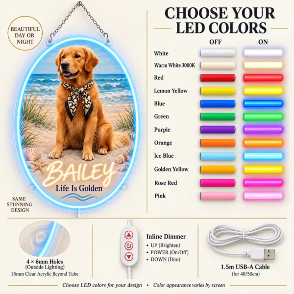 golden-05-bailey-coastal-06-color-options-20260923 Bailey Coastal Custom Golden Retriever LED Neon Sign – Personalized Pet Photo Wall Art