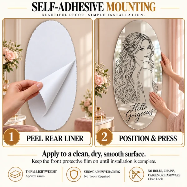 hello-gorgeous-04-mounting Hello Gorgeous Custom Oval Portrait Mirror – Personalized Line Art Gift