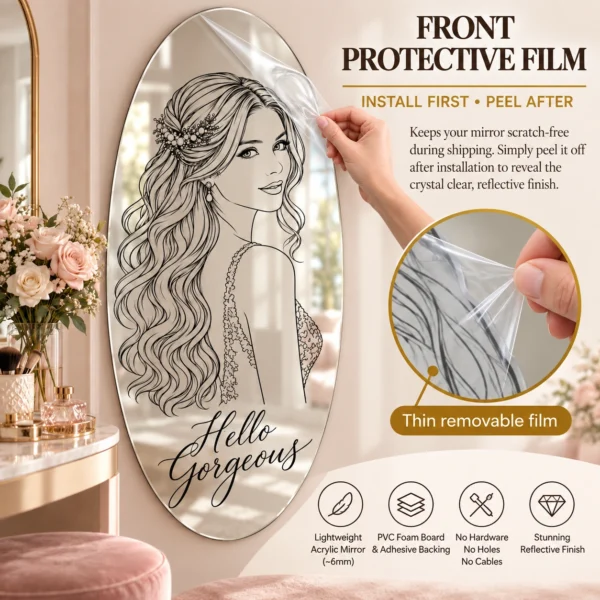 hello-gorgeous-05-film Hello Gorgeous Custom Oval Portrait Mirror – Personalized Line Art Gift